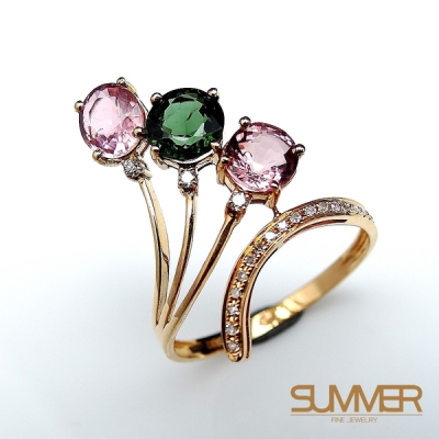 【 SUMMER寶石】天然多彩碧璽18K金戒指